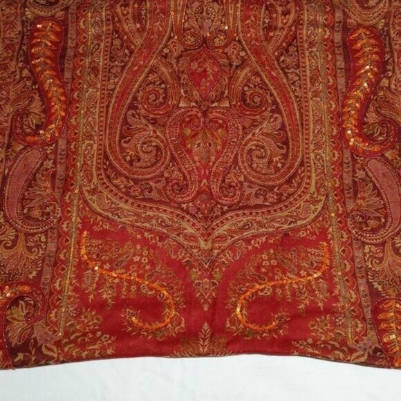 Tie Rack Earthy Embellished Paisley Wool Oblong Scarf Shawl - Picture 7 of 9
